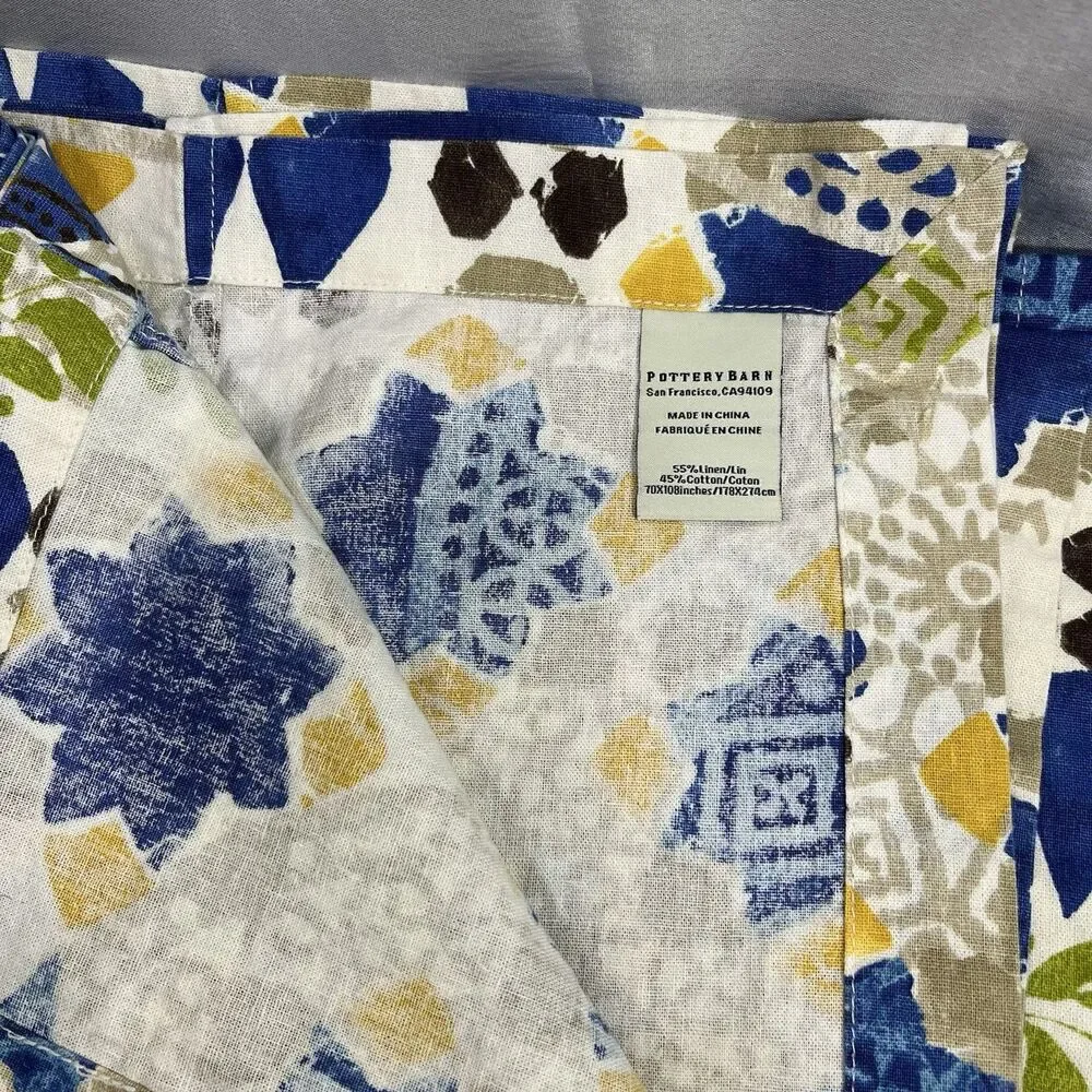 POTTERY BARN XL Rectangle Linen Floral Tropical Tablecloth 70